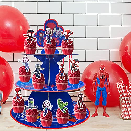 Spider Friends Cupcake Stand Set-3-Tier Round Cardboard Cupcake Stand Dessert Display Stand,Spider Decorations Party Supplies for Kid's Birthday Party Decoration