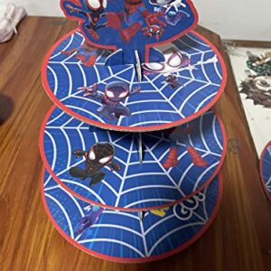 Spider Friends Cupcake Stand Set-3-Tier Round Cardboard Cupcake Stand Dessert Display Stand,Spider Decorations Party Supplies for Kid's Birthday Party Decoration