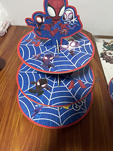 Spider Friends Cupcake Stand Set-3-Tier Round Cardboard Cupcake Stand Dessert Display Stand,Spider Decorations Party Supplies for Kid's Birthday Party Decoration