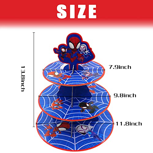 Spider Friends Cupcake Stand Set-3-Tier Round Cardboard Cupcake Stand Dessert Display Stand,Spider Decorations Party Supplies for Kid's Birthday Party Decoration