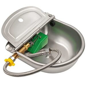 khearpsl automatic water bowl with brass float valve, drain hole and hose, stainless steel dog water bowl livestock waterer for cattle pig goat dog
