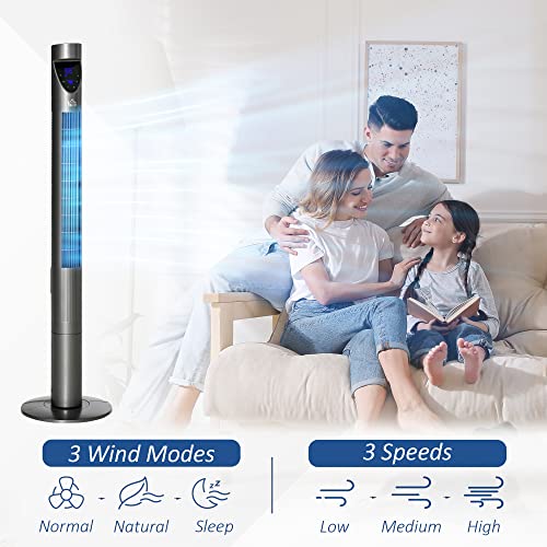 HOMCOM 46" Tower Fan for Bedroom Cooling with Air Filter, Oscillating, 3 Speeds, 12H Timer, and Remote Control, Grey