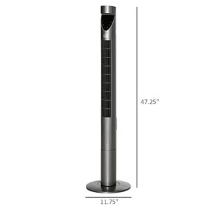 HOMCOM 46" Tower Fan for Bedroom Cooling with Air Filter, Oscillating, 3 Speeds, 12H Timer, and Remote Control, Grey