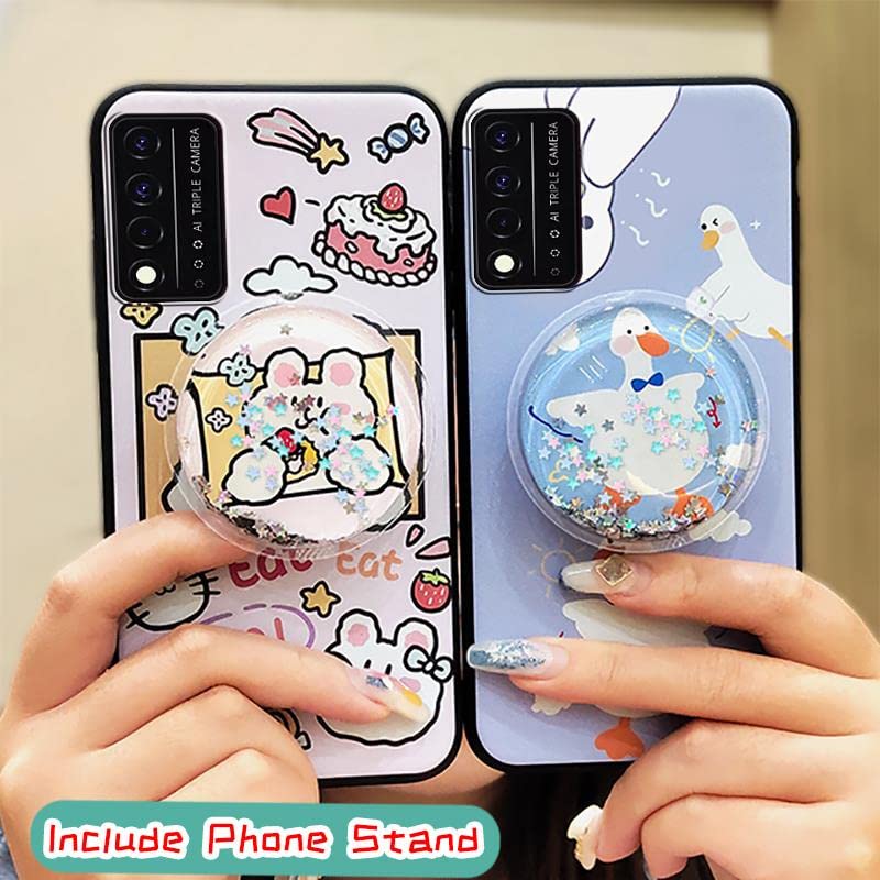 Back Cover Anti-dust Lulumi Phone Case for TCL T-Mobile Revvl V+ 5G/Revvl V Plus 5G, Shockproof Kickstand Fashion Design Anti-Knock Durable Protective Drift Sand TPU Cover Cute Cartoon Foothold, 3