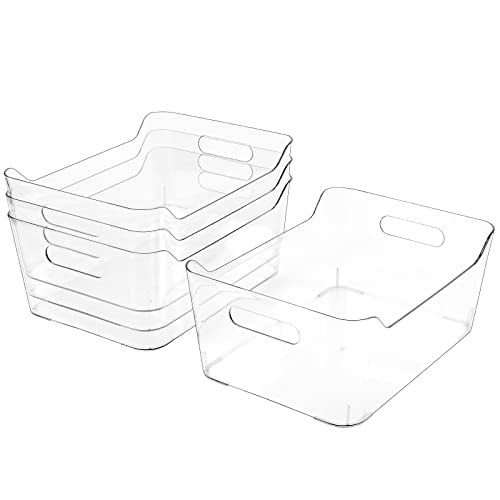 Kazozobi X-Large Plastic Storage Bins with Built-in Handles, 4 Pack Clear Pantry Food Organization and Storage, Open Container for Fridge, Kitchen, Bathroom and Bedroom