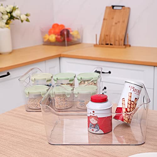 Kazozobi X-Large Plastic Storage Bins with Built-in Handles, 4 Pack Clear Pantry Food Organization and Storage, Open Container for Fridge, Kitchen, Bathroom and Bedroom