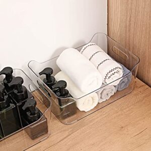 Kazozobi X-Large Plastic Storage Bins with Built-in Handles, 4 Pack Clear Pantry Food Organization and Storage, Open Container for Fridge, Kitchen, Bathroom and Bedroom