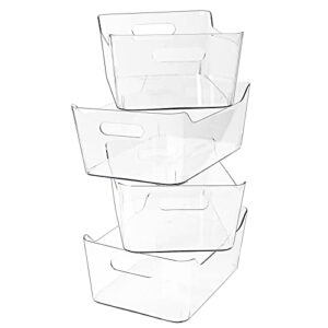 Kazozobi X-Large Plastic Storage Bins with Built-in Handles, 4 Pack Clear Pantry Food Organization and Storage, Open Container for Fridge, Kitchen, Bathroom and Bedroom