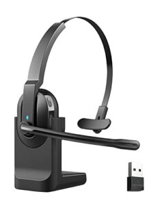 asiameng bluetooth headset with microphone(ai noise cancelling) usb dongle, trucker wireless headset with mute key charging stand 50h talk time headset for computer pc laptop cell phones home office
