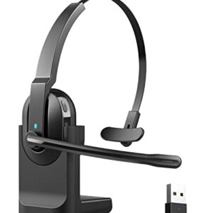 ASIAMENG Bluetooth Headset with Microphone(AI Noise Cancelling) USB Dongle, Trucker Wireless Headset with Mute Key Charging Stand 50H Talk Time Headset for Computer PC Laptop Cell Phones Home Office