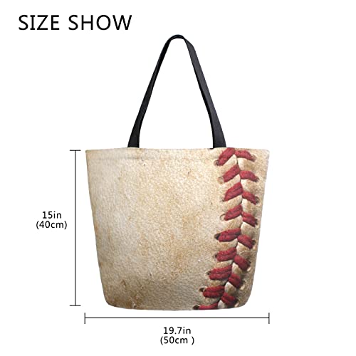 ALAZA Retro Baseball Threads Canvas Tote Bag Large Women Casual Shoulder Bag Handbag,Shopping Grocery Cotton Bag Reusable,Multipurpose,Heavy Duty For Outdoors Weekender Travel