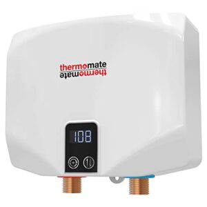 tankless water heater electric, thermomate 3.5kw 120v hard wired point of use on demand hot water heater self modulating et035 (no plug) (white)