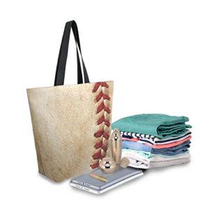 ALAZA Retro Baseball Threads Canvas Tote Bag Large Women Casual Shoulder Bag Handbag,Shopping Grocery Cotton Bag Reusable,Multipurpose,Heavy Duty For Outdoors Weekender Travel