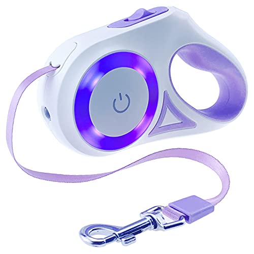 Dog Leash Retractable Dogs Leashes with Led Bright Flashlight Walking Leashes for Puppy Small Medium Dogs Leash One Handed Brake Free Movement One Button Disconnect and Lock(Purple(10FT)