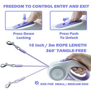 Dog Leash Retractable Dogs Leashes with Led Bright Flashlight Walking Leashes for Puppy Small Medium Dogs Leash One Handed Brake Free Movement One Button Disconnect and Lock(Purple(10FT)