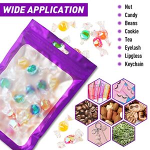 50Pcs Smell Proof Bags Resealable Bags for Food Storage 3x4Inch Packaging Bags with Clear Window Foil Pouch Ziplock Bag Self Sealing Bag for Party Favors,Lipgloss,Jewelry,Candy-Purple