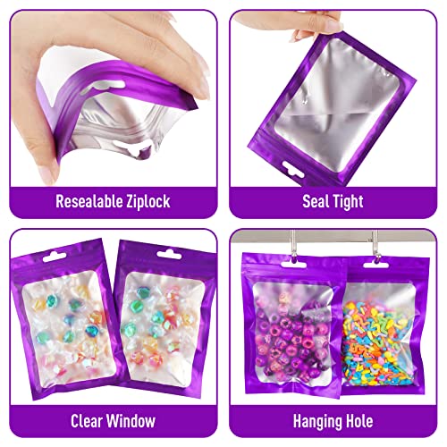 50Pcs Smell Proof Bags Resealable Bags for Food Storage 3x4Inch Packaging Bags with Clear Window Foil Pouch Ziplock Bag Self Sealing Bag for Party Favors,Lipgloss,Jewelry,Candy-Purple