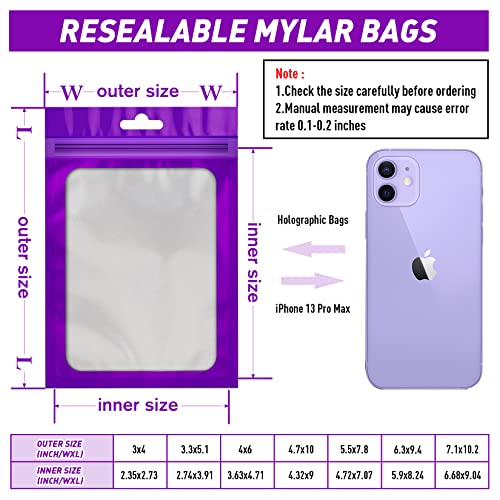 50Pcs Smell Proof Bags Resealable Bags for Food Storage 3x4Inch Packaging Bags with Clear Window Foil Pouch Ziplock Bag Self Sealing Bag for Party Favors,Lipgloss,Jewelry,Candy-Purple