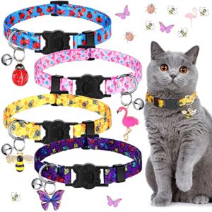 4 pieces cat collars breakaway with bell and pendants colorful summer cat safety collar adjustable collar for cats cute kitten collar set cat collar for pet kitten supplies (cute style,medium)