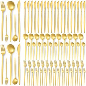 90 pcs gold silverware set, 18 set gold flatware cutlery for 5 matte golden stainless steel utensils set includes forks knives and spoons for kitchen home restaurant (gold handle)