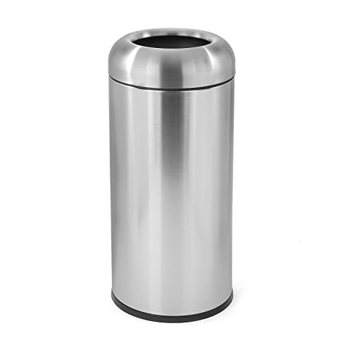 Dyna-Living Large Trash Can Outdoor Stainless Steel Garbage Can with Lid Open Top Tall Trash Bin Commercial Big Kitchen Garbage Bin Industrial Waste Container (Silver)