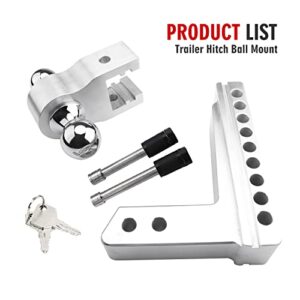 YIZBAP Aluminum Adjustable Trailer Hitch, Fits 2.5" Receiver, 8" Drop/Rise Drop Hitch, 18500 LBS GTW, Tow Hitch, 2" and 2-5/16" Dual Towing Ball with Double Locks