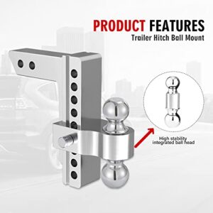 YIZBAP Aluminum Adjustable Trailer Hitch, Fits 2.5" Receiver, 8" Drop/Rise Drop Hitch, 18500 LBS GTW, Tow Hitch, 2" and 2-5/16" Dual Towing Ball with Double Locks