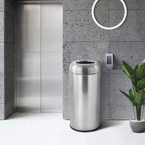 Dyna-Living Large Trash Can Outdoor Stainless Steel Garbage Can with Lid Open Top Tall Trash Bin Commercial Big Kitchen Garbage Bin Industrial Waste Container (Silver)