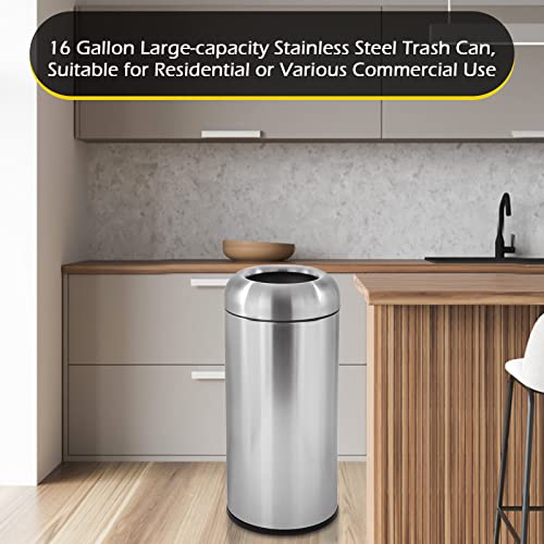 Dyna-Living Large Trash Can Outdoor Stainless Steel Garbage Can with Lid Open Top Tall Trash Bin Commercial Big Kitchen Garbage Bin Industrial Waste Container (Silver)