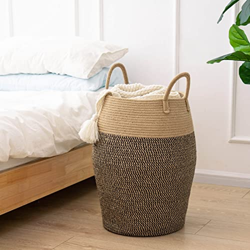Goodpick Tall Wicker Laundry Basket with handles, Farmhouse Laundry Hamper for Bedroom, Living Room, Bathroom, Narrow Laundry hamper for Dirty Clothes, Blankets, Towels, 12.59 x 20.86 inches