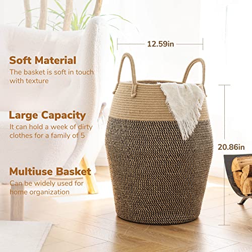 Goodpick Tall Wicker Laundry Basket with handles, Farmhouse Laundry Hamper for Bedroom, Living Room, Bathroom, Narrow Laundry hamper for Dirty Clothes, Blankets, Towels, 12.59 x 20.86 inches
