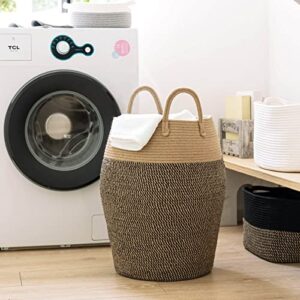 Goodpick Tall Wicker Laundry Basket with handles, Farmhouse Laundry Hamper for Bedroom, Living Room, Bathroom, Narrow Laundry hamper for Dirty Clothes, Blankets, Towels, 12.59 x 20.86 inches