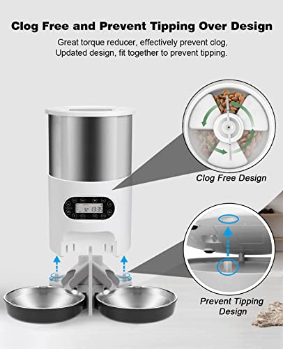 SLDPET Cat Feeder Automatic for 2 Cats 304 Stainless Steel Timed Cat Food Dispenser for Cats & Small Dog 4.5L with 2-Way Splitter with APP Control,10s Voice Recorder, Dual Power Supply