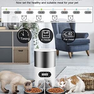 SLDPET Cat Feeder Automatic for 2 Cats 304 Stainless Steel Timed Cat Food Dispenser for Cats & Small Dog 4.5L with 2-Way Splitter with APP Control,10s Voice Recorder, Dual Power Supply