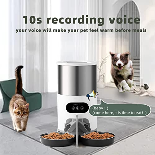 SLDPET Cat Feeder Automatic for 2 Cats 304 Stainless Steel Timed Cat Food Dispenser for Cats & Small Dog 4.5L with 2-Way Splitter with APP Control,10s Voice Recorder, Dual Power Supply