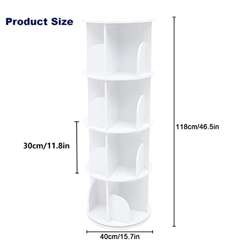 Gdrasuya10 360° Rotating Bookshelf for Books, 4 Tier Turnable Tall Bookshelf White Bookcase with Storage Shelves Floor Standing Bookshelf Display Rack