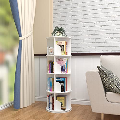 Gdrasuya10 360° Rotating Bookshelf for Books, 4 Tier Turnable Tall Bookshelf White Bookcase with Storage Shelves Floor Standing Bookshelf Display Rack