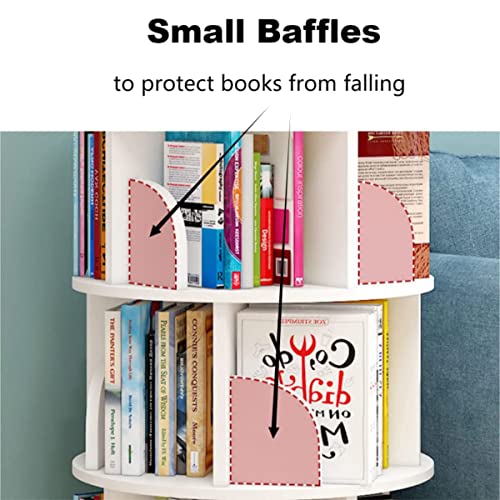 Gdrasuya10 360° Rotating Bookshelf for Books, 4 Tier Turnable Tall Bookshelf White Bookcase with Storage Shelves Floor Standing Bookshelf Display Rack