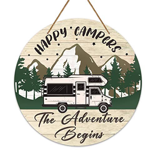 WhatSign Happy Camper Decor Sign 11.5" Farmhouse Camper Decorations Sign RV Accessories for Inside Funny Adventure Camping Hanging Signs for RV Travel Trailers Glamping Camper Wall Window Decor