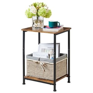 somdot side table, end table with storage shelf for sofa couch, nightstand bedside table for living room bedroom, easy assembly - rustic brown/black
