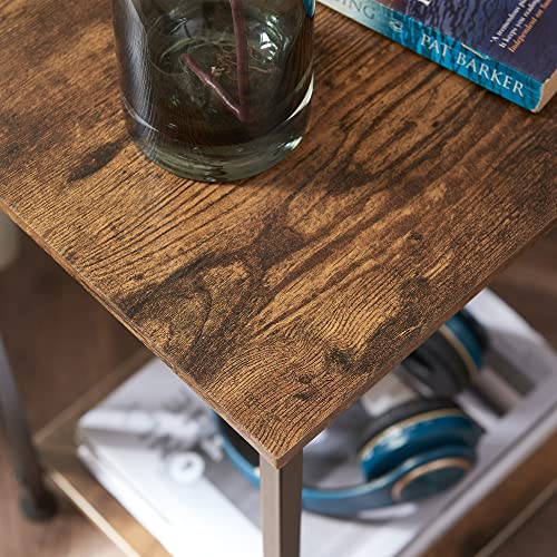 Somdot Side Table, End Table with Storage Shelf for Sofa Couch, Nightstand Bedside Table for Living Room Bedroom, Easy Assembly - Rustic Brown/Black