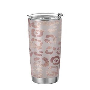 leopard print cheetah rose gold insulated tumbler cup with straw lid vacuum reusable stainless steel water bottle coffee travel mug 20oz