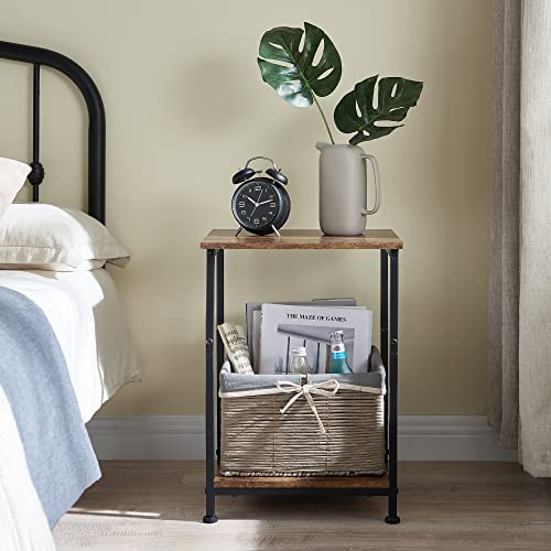 Somdot Side Table, End Table with Storage Shelf for Sofa Couch, Nightstand Bedside Table for Living Room Bedroom, Easy Assembly - Rustic Brown/Black