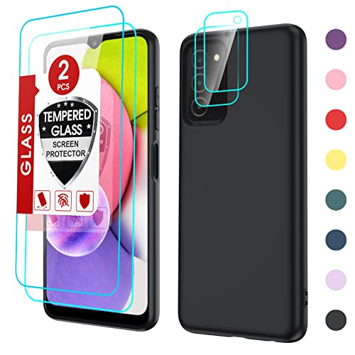 LeYi Liquid Silicone Slim Phone Case for Galaxy A03S (6.5") with 2-Pack Screen & Camera Protectors - Black