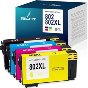 sailner 802xl ink cartridges remanufactured ink cartridge replacement for epson 802xl 802 t802xl t802 combo pack to use for workforce pro wf-4740 wf-4730 wf-4734 wf-4720 ec-4020 ec-4040 (4 pack) 802