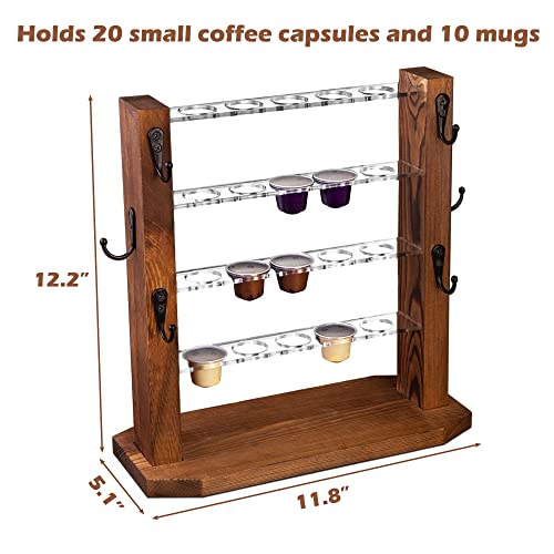 Saderoy Coffee Mug Holder, Wooden Coffer Cop Stand Rack with 10 Hooks, 4 Tier Coffee Cup Holder Storage 20* Coffee Pod&10* Mug, Mug Tree Stand Decoration with Hooks for Home&Office,etc