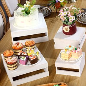 4 Pieces Wood Cupcake Display Stand Whitewashed Decorative Dessert Appetizer Cake Stand Risers Wooden Crate Rustic Cake Stand Wood Risers for Decor Wooden Crate Style Storage Organizer for Party