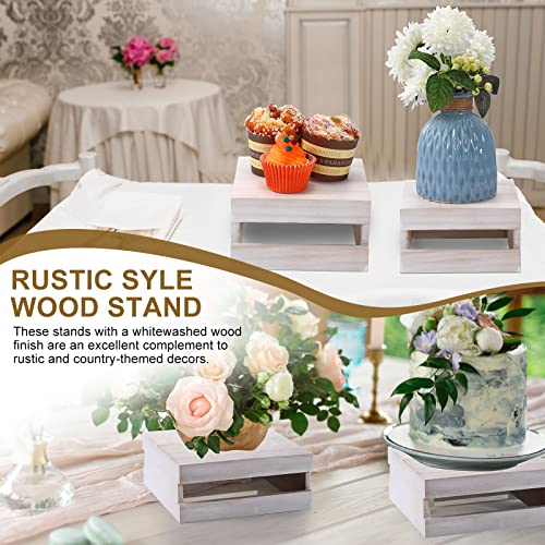 4 Pieces Wood Cupcake Display Stand Whitewashed Decorative Dessert Appetizer Cake Stand Risers Wooden Crate Rustic Cake Stand Wood Risers for Decor Wooden Crate Style Storage Organizer for Party