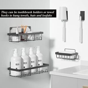 Aonxi Shower Caddy, 5-Pack Adhesive Bathroom Shower Organizer, No Drilling Rustproof Stainless Steel Shower Shelves for Inside Shower Storage with Hooks, Black