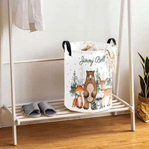 Woodland Animals Forest Dots Personalized Laundry Hamper with Handles Waterproof,Custom Collapsible Laundry Bin,Clothes Toys Storage Baskets for Bedroom,Bathroom Decorative Large Capacity 50L